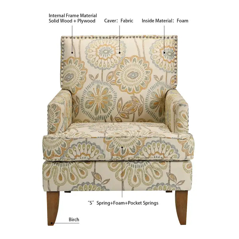 Modern Accent Chair for Living Room with Birch Legs and Comfortable Fabric Upholstery