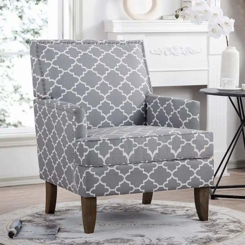 Modern Accent Chair for Living Room with Birch Legs and Comfortable Fabric Upholstery