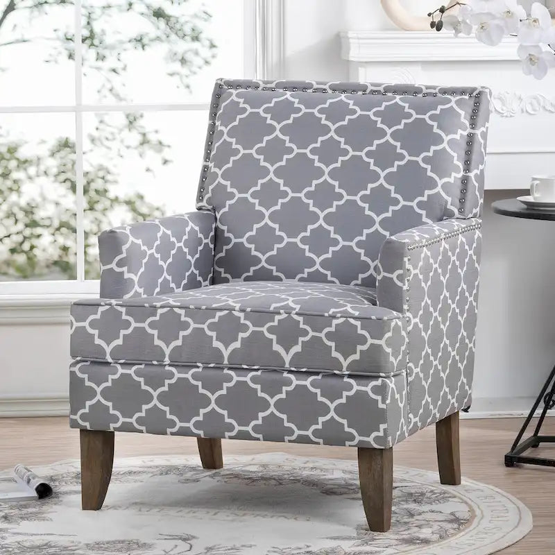 Modern Accent Chair for Living Room with Birch Legs and Comfortable Fabric Upholstery