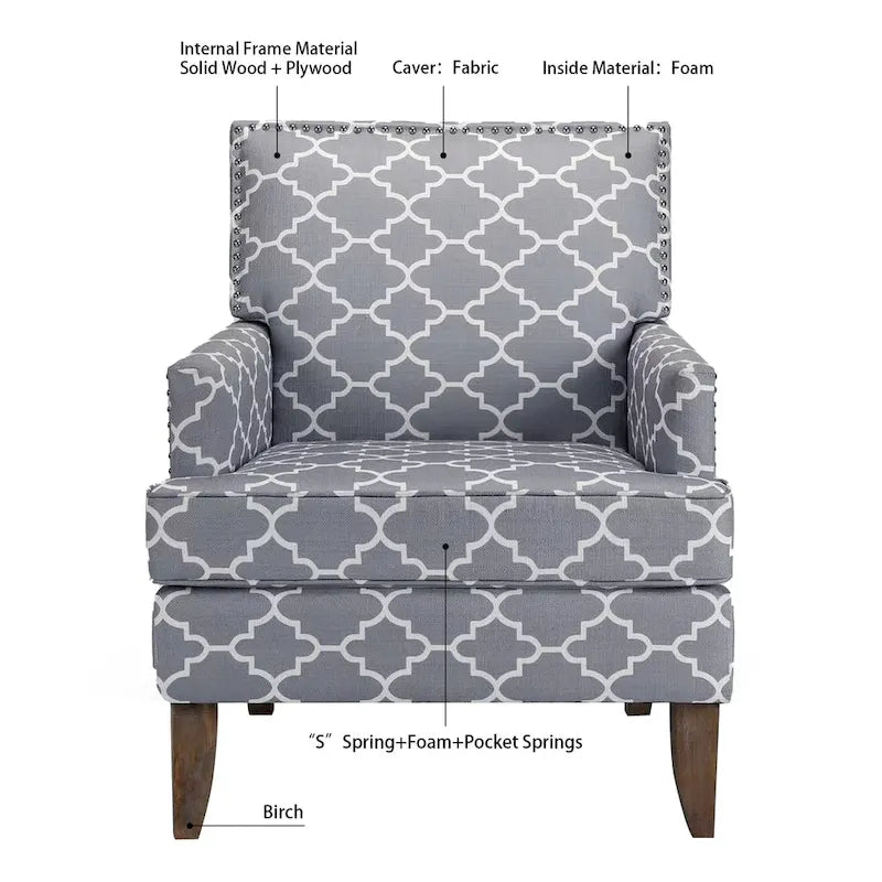 Modern Accent Chair for Living Room with Birch Legs and Comfortable Fabric Upholstery