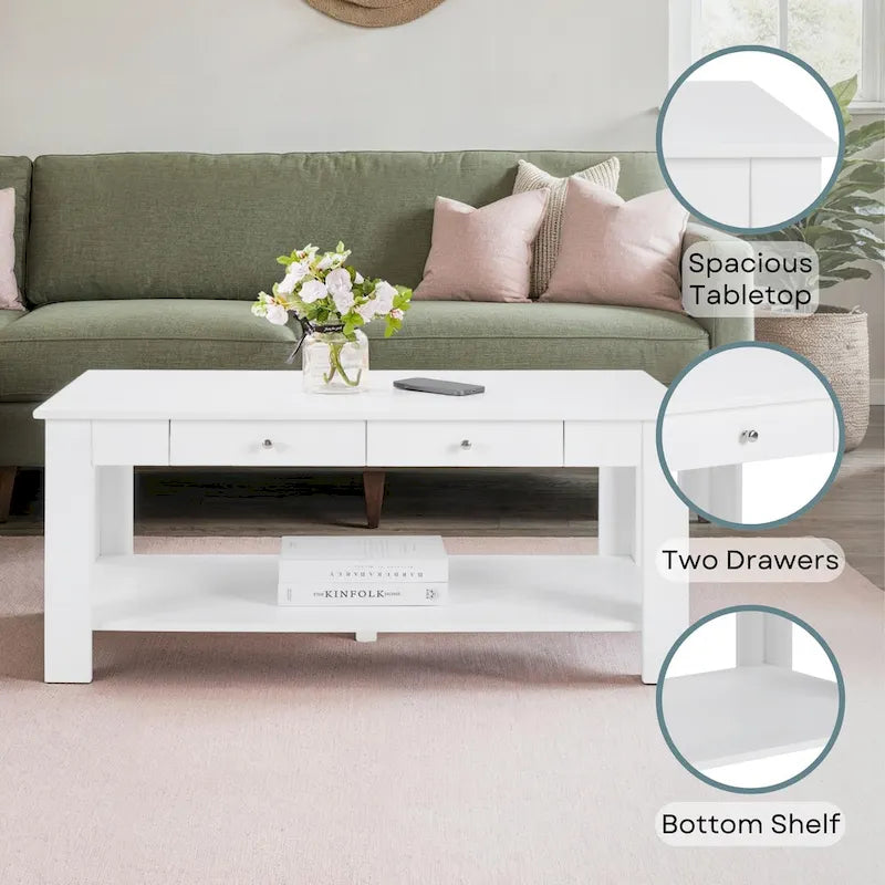 2 Drawer Coffee Table with Shelf