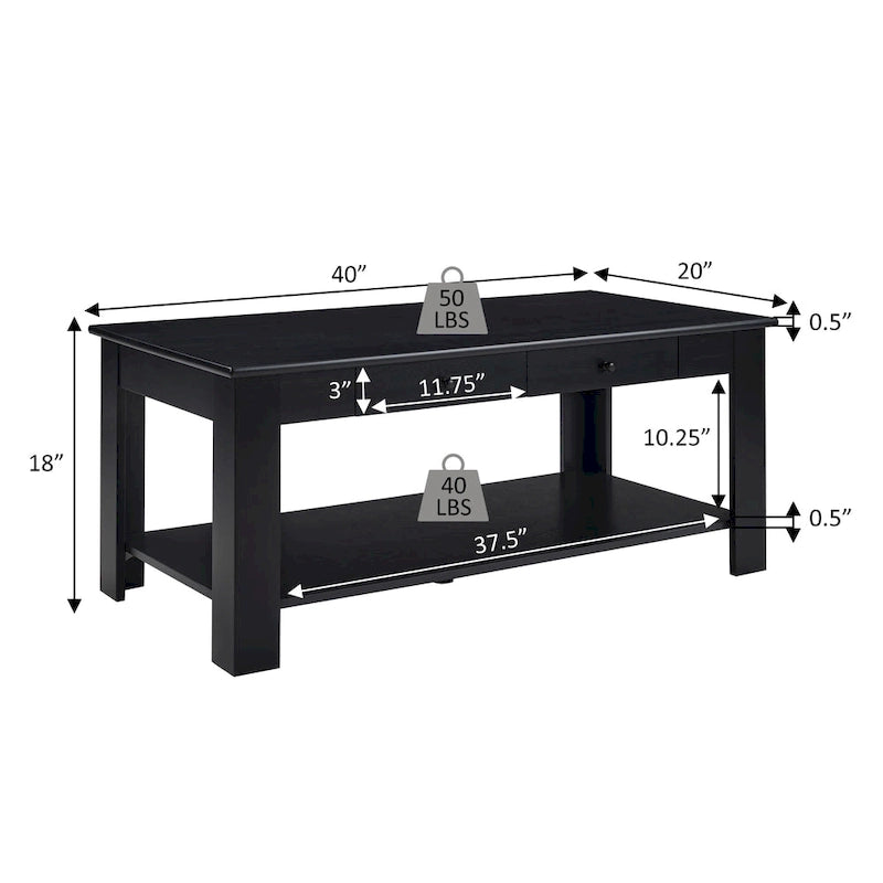 2 Drawer Coffee Table with Shelf