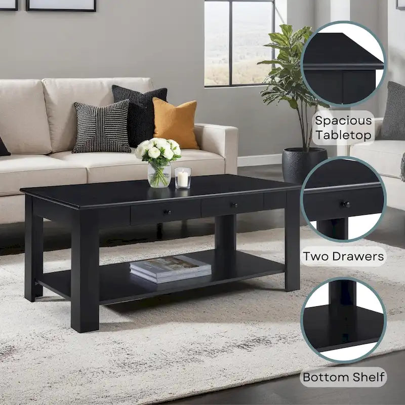 2 Drawer Coffee Table with Shelf