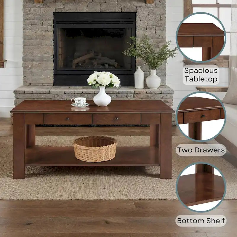 2 Drawer Coffee Table with Shelf
