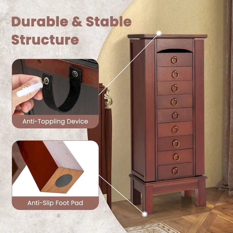 Wood Jewelry Cabinet Armoire Storage Box Chest Stand Organizer - 10.5 X16 X40