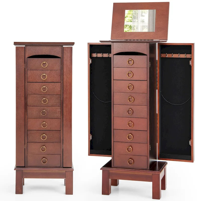 Wood Jewelry Cabinet Armoire Storage Box Chest Stand Organizer - 10.5 X16 X40