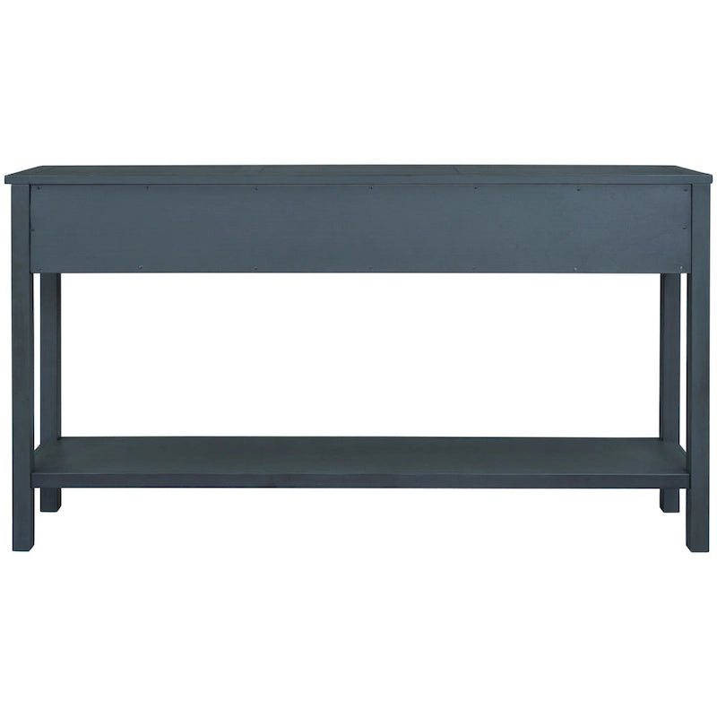 Farmhouse Entryway Table, Sofa Console Table W/4 Drawers, Bottom Shelf, Solid Wood Legs Narrow Sofa Tables For Entrance