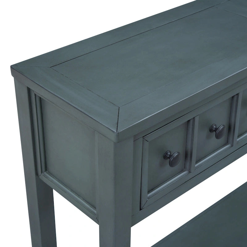 Farmhouse Entryway Table, Sofa Console Table W/4 Drawers, Bottom Shelf, Solid Wood Legs Narrow Sofa Tables For Entrance