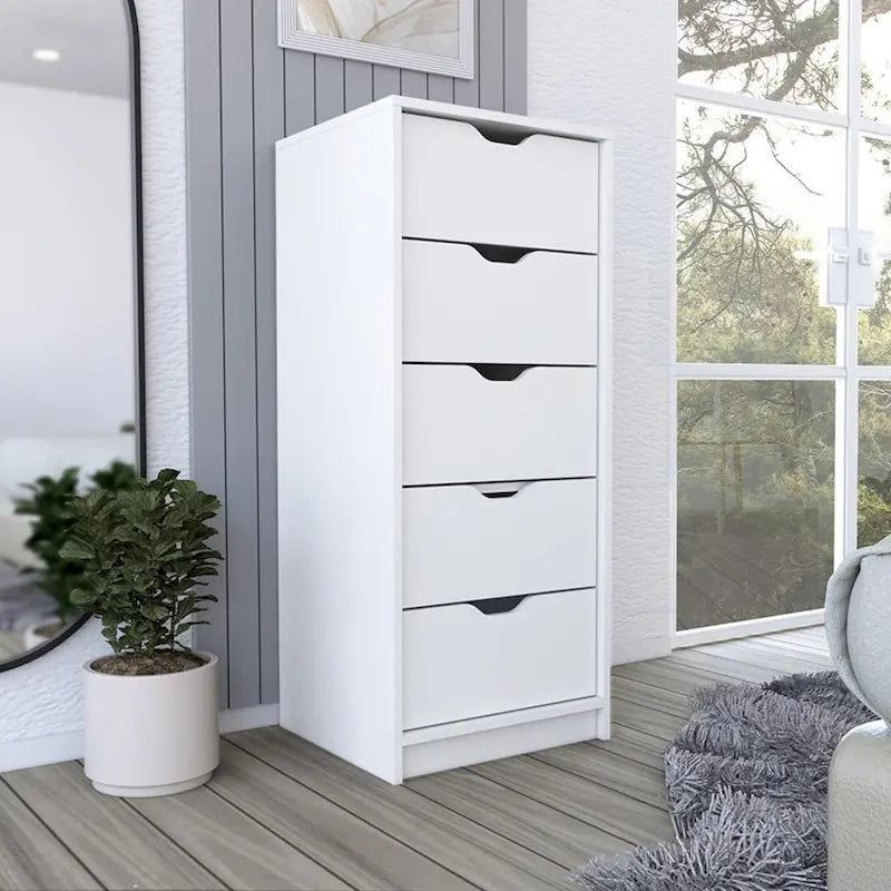 Modern 5 Drawer Chest Vertical Dresser for Bedroom Storage 18 Inch