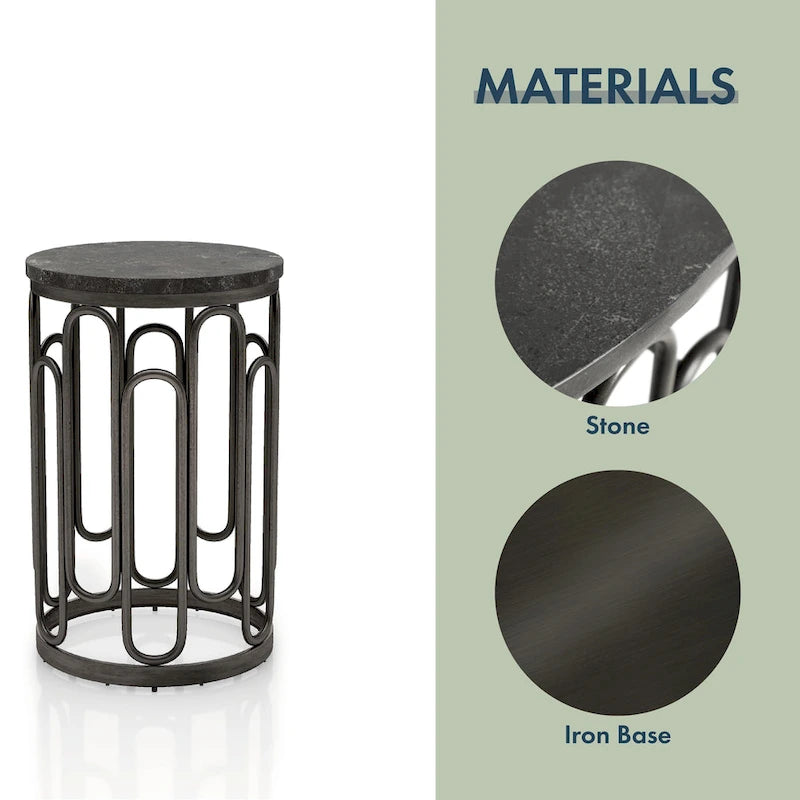 Modern Round Small End Table with Marble Top, Sturdy Decorative Metal Base