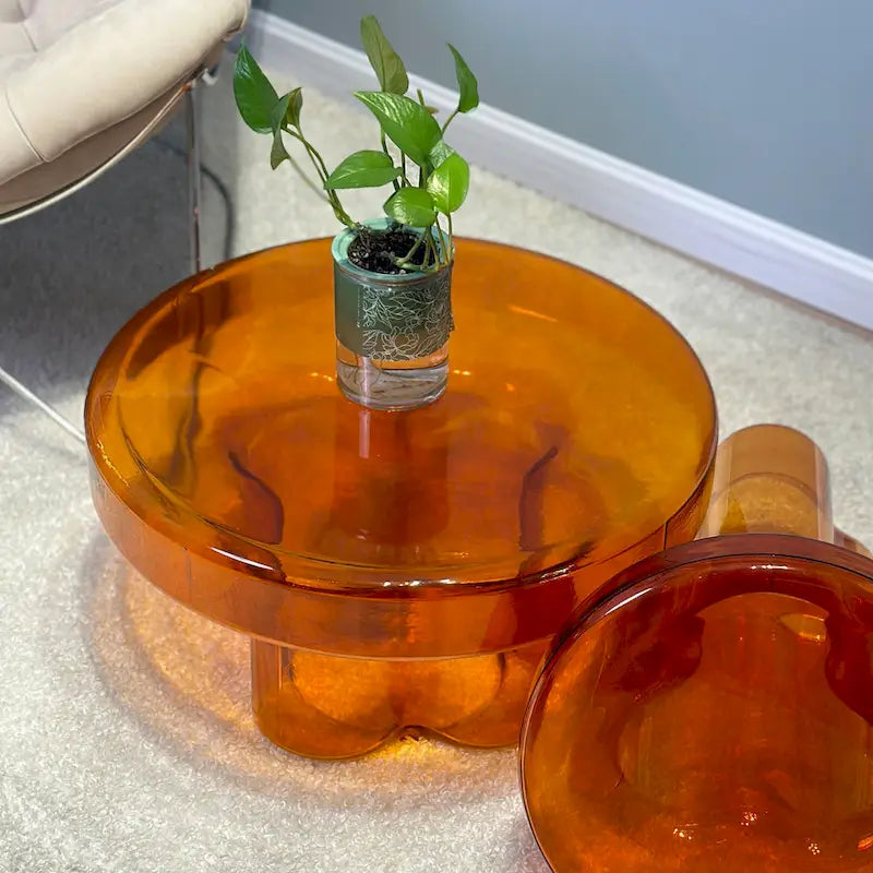 Modern Artistic Flower Glass Round Coffee Table Side Table