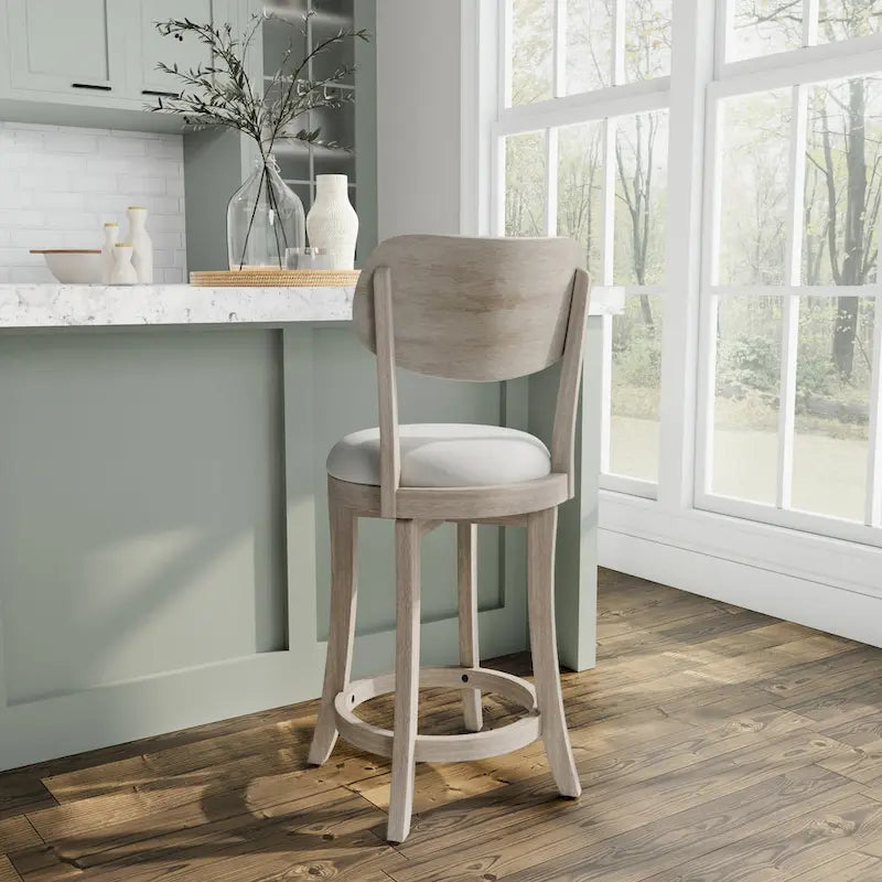 Wood Upholstered Swivel Counter Stool - 38.25H x 20W x 17.5D; Seat Height: 25.5H
