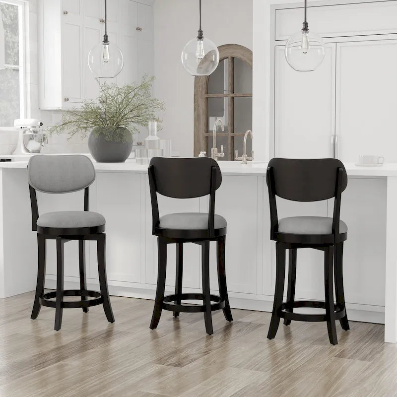 Wood Upholstered Swivel Counter Stool - 38.25H x 20W x 17.5D; Seat Height: 25.5H