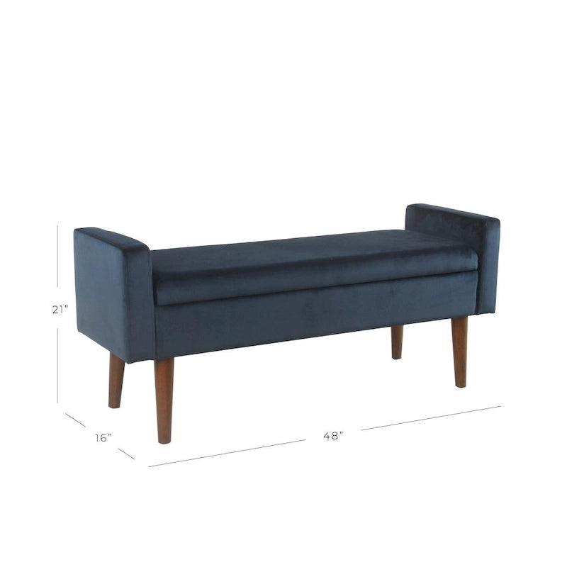 Velvet Storage Bench - Dark Navy