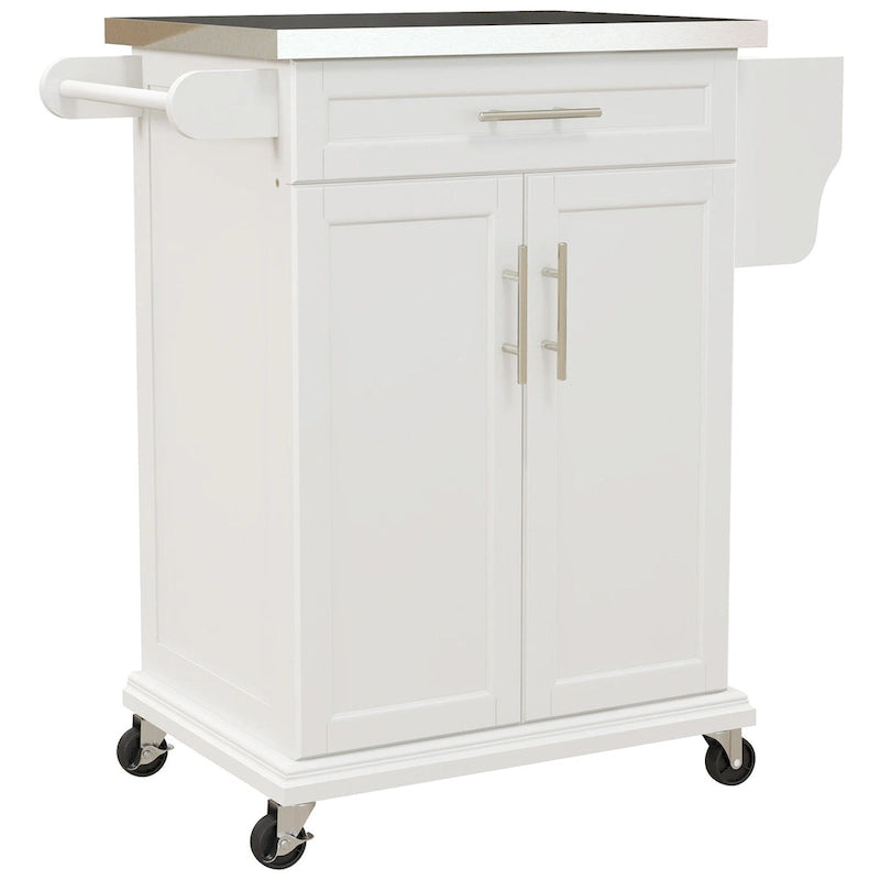 Kitchen Island on Wheels, Rolling Kitchen Cart with Stainless Steel Countertop, Drawer, Gray