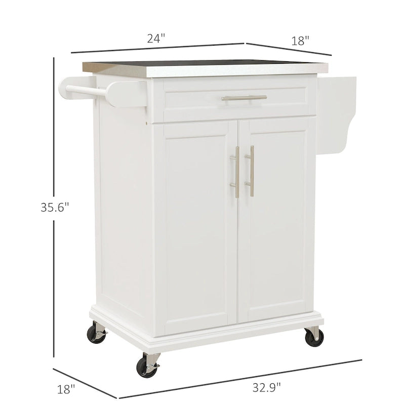 Kitchen Island on Wheels, Rolling Kitchen Cart with Stainless Steel Countertop, Drawer, Gray