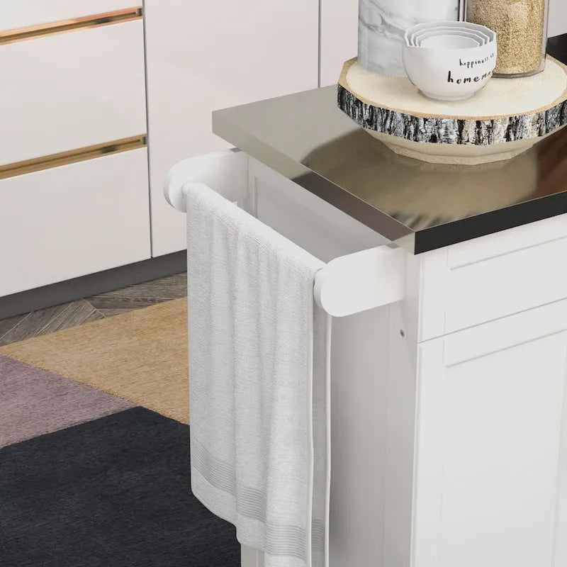 Kitchen Island on Wheels, Rolling Kitchen Cart with Stainless Steel Countertop, Drawer, Gray