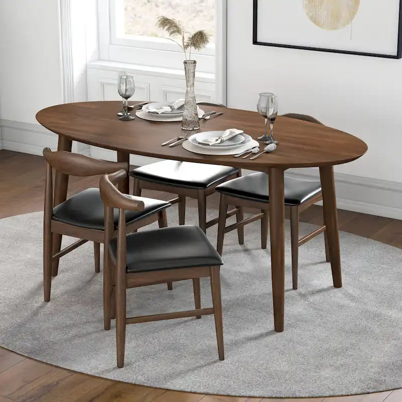 Mid Century 67-inch Oval Solid Wood Dining Table in Brown - 67 inches