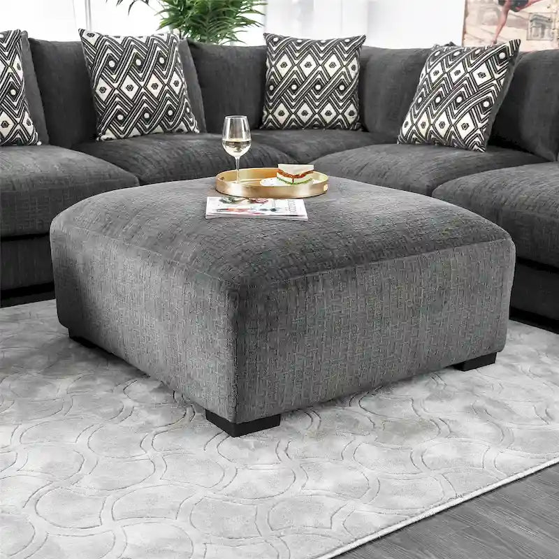 Contemporary Chenille Padded Cocktail Ottoman