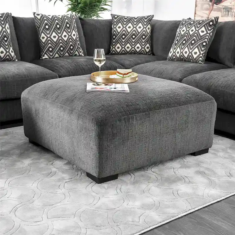 Contemporary Chenille Padded Cocktail Ottoman