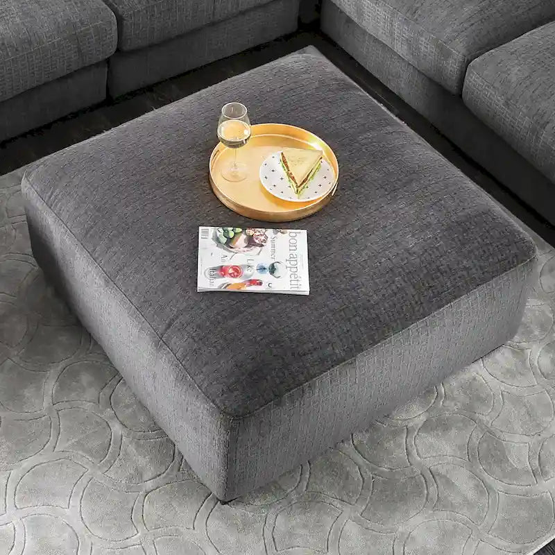 Contemporary Chenille Padded Cocktail Ottoman