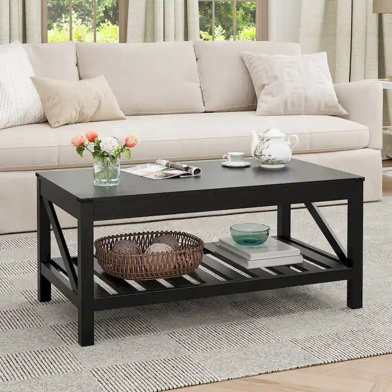 Living Room Coffee Table with Storage Shelf, Sofa Center Table - 40.16 W x 22.05 D x 18.11 H