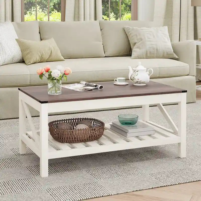 Living Room Coffee Table with Storage Shelf, Sofa Center Table - 40.16 W x 22.05 D x 18.11 H