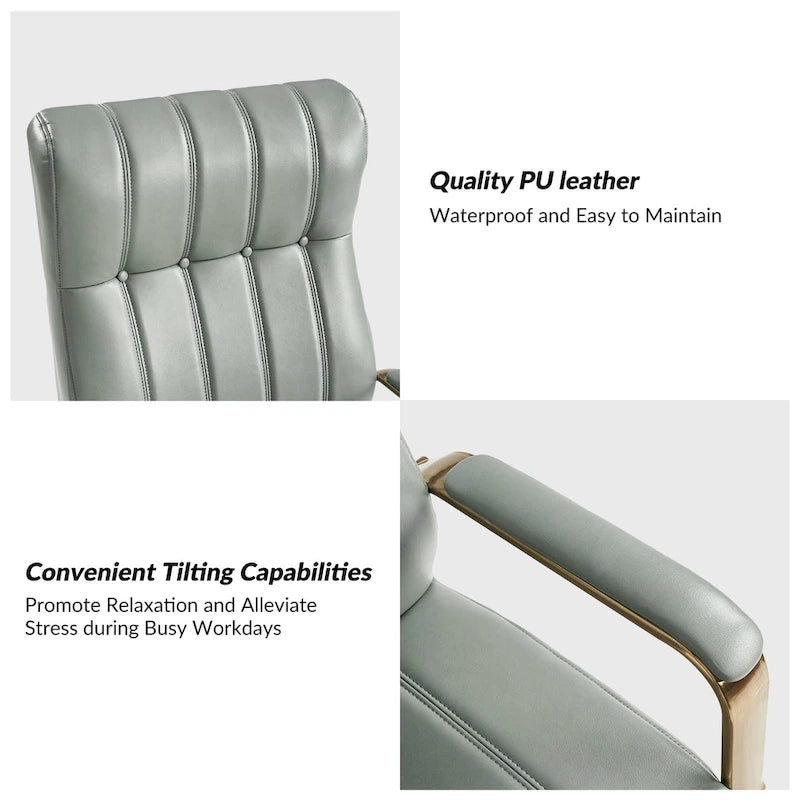 Mid-Century Modern Vegan Leather Swivel Tilting Office Chair with Channel Tufted and Metal Feet