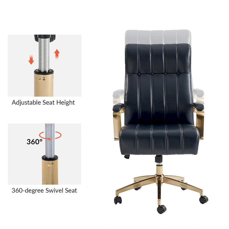 Mid-Century Modern Vegan Leather Swivel Tilting Office Chair with Channel Tufted and Metal Feet