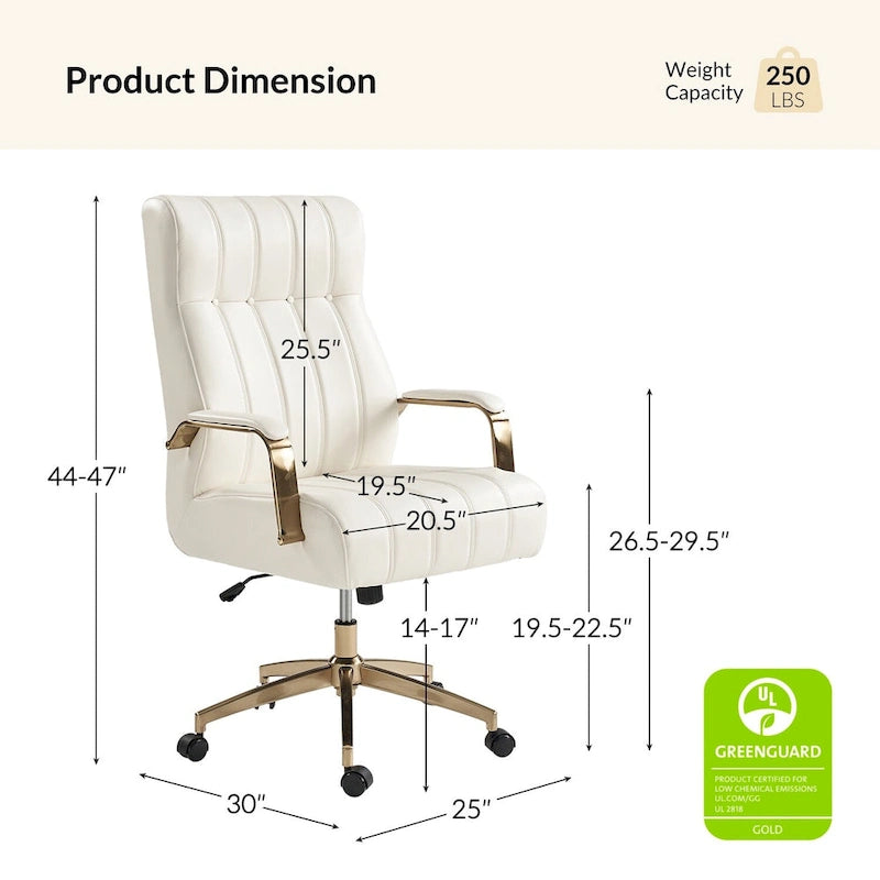 Mid-Century Modern Vegan Leather Swivel Tilting Office Chair with Channel Tufted and Metal Feet