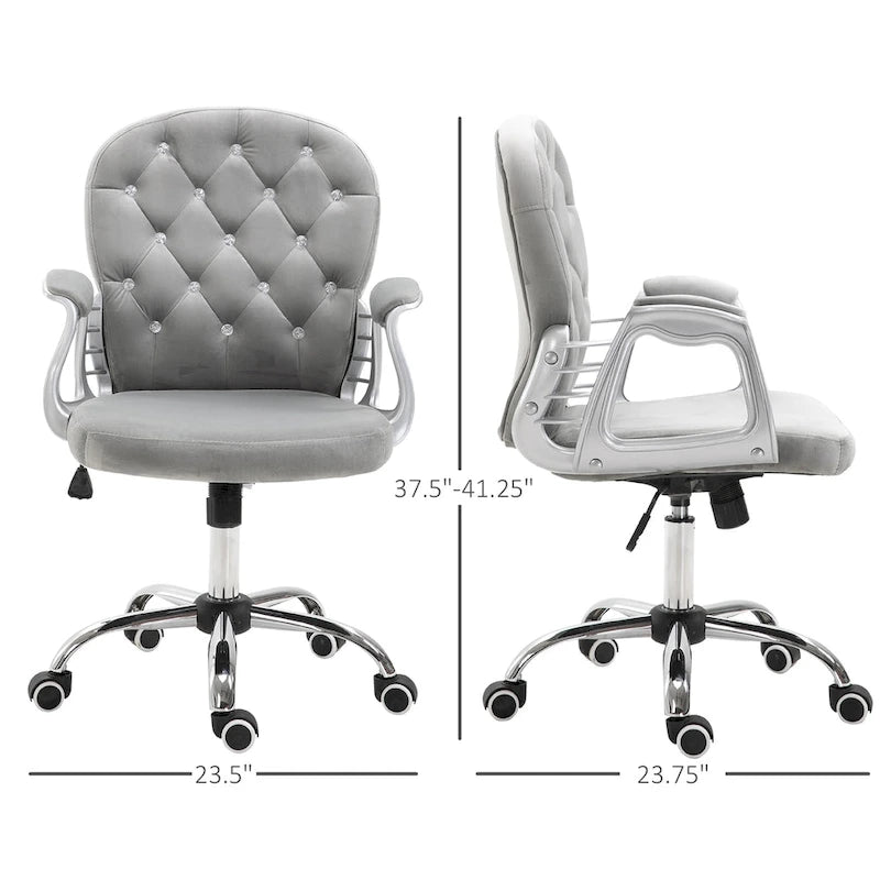 Vanity Middle Back Office Chair Tufted Backrest Swivel Rolling Wheels Task Chair with Height Adjustable Armrests
