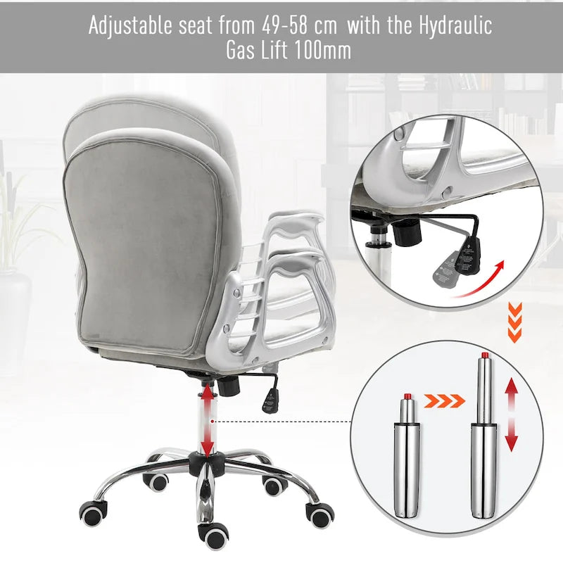 Vanity Middle Back Office Chair Tufted Backrest Swivel Rolling Wheels Task Chair with Height Adjustable Armrests