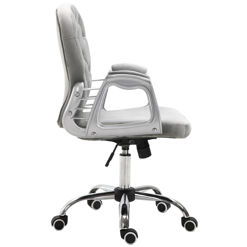 Vanity Middle Back Office Chair Tufted Backrest Swivel Rolling Wheels Task Chair with Height Adjustable Armrests