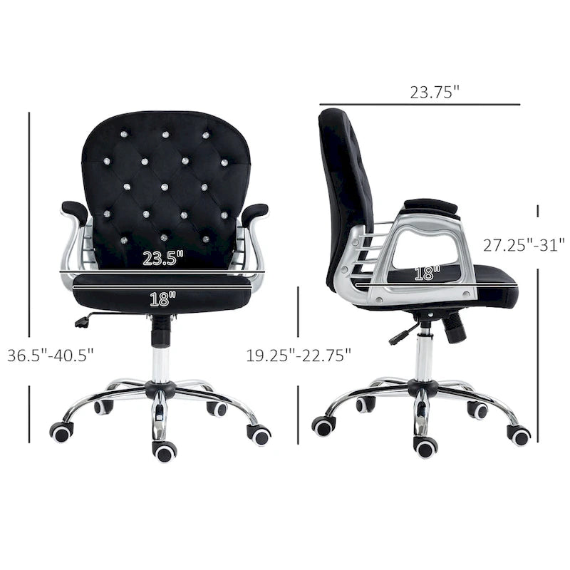 Vanity Middle Back Office Chair Tufted Backrest Swivel Rolling Wheels Task Chair with Height Adjustable Armrests