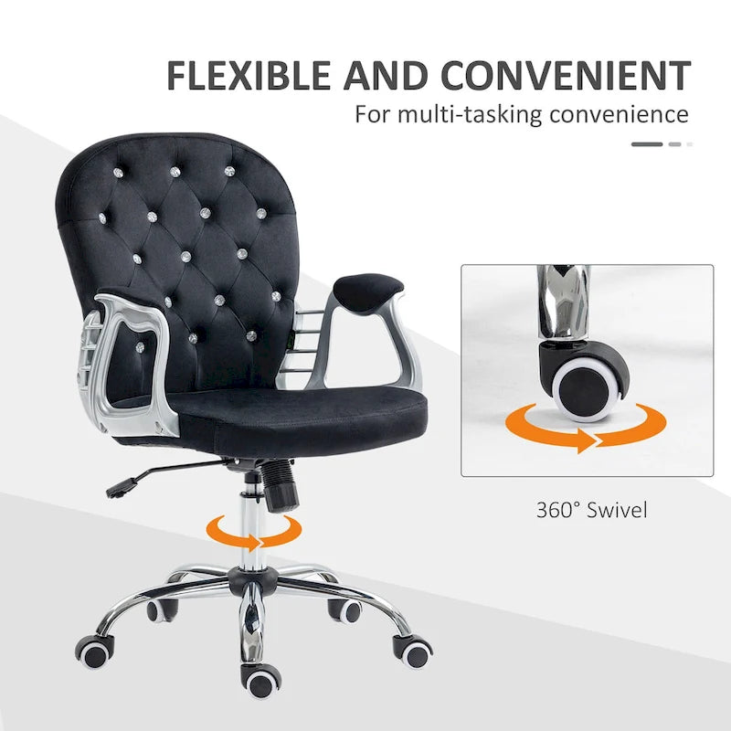 Vanity Middle Back Office Chair Tufted Backrest Swivel Rolling Wheels Task Chair with Height Adjustable Armrests