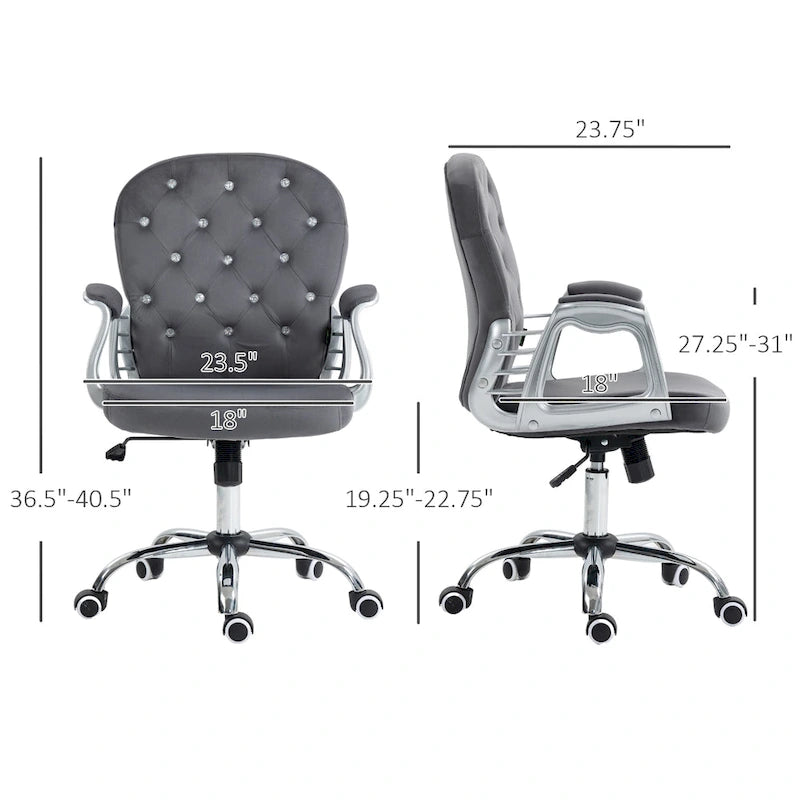 Vanity Middle Back Office Chair Tufted Backrest Swivel Rolling Wheels Task Chair with Height Adjustable Armrests