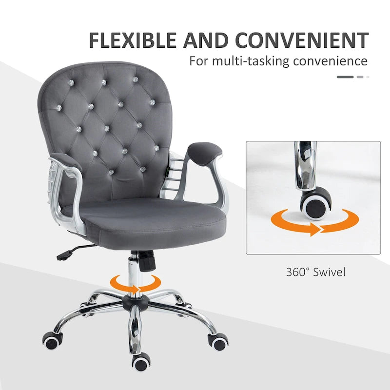 Vanity Middle Back Office Chair Tufted Backrest Swivel Rolling Wheels Task Chair with Height Adjustable Armrests