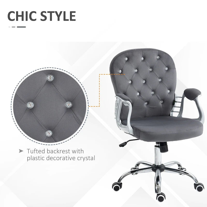 Vanity Middle Back Office Chair Tufted Backrest Swivel Rolling Wheels Task Chair with Height Adjustable Armrests
