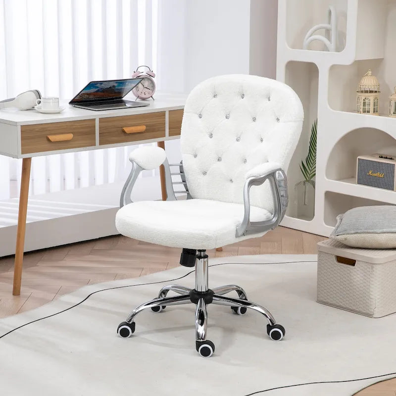 Vanity Middle Back Office Chair Tufted Backrest Swivel Rolling Wheels Task Chair with Height Adjustable Armrests
