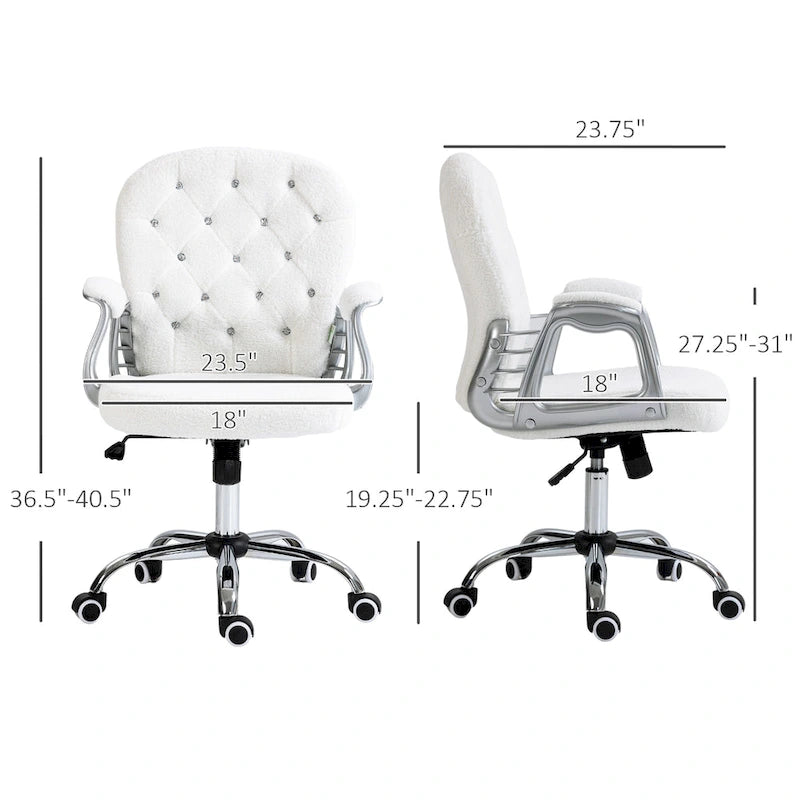 Vanity Middle Back Office Chair Tufted Backrest Swivel Rolling Wheels Task Chair with Height Adjustable Armrests