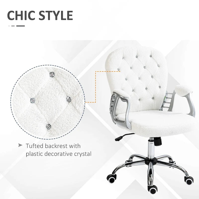 Vanity Middle Back Office Chair Tufted Backrest Swivel Rolling Wheels Task Chair with Height Adjustable Armrests