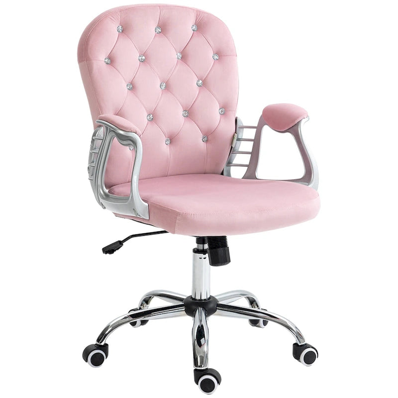 Vanity Middle Back Office Chair Tufted Backrest Swivel Rolling Wheels Task Chair with Height Adjustable Armrests