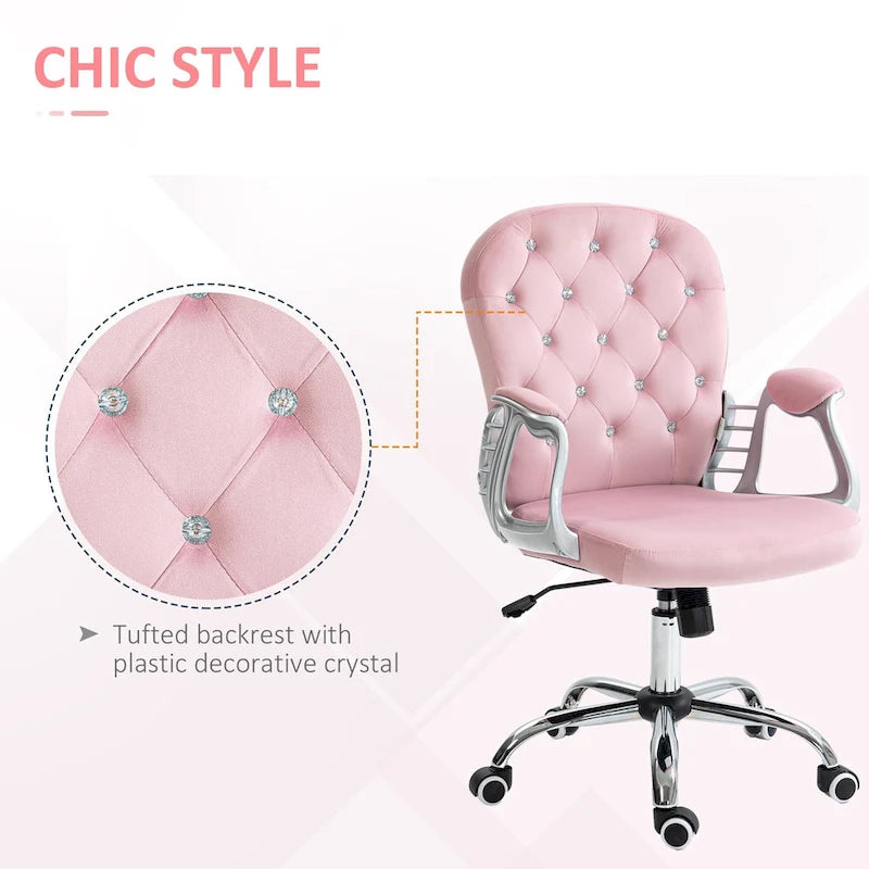 Vanity Middle Back Office Chair Tufted Backrest Swivel Rolling Wheels Task Chair with Height Adjustable Armrests