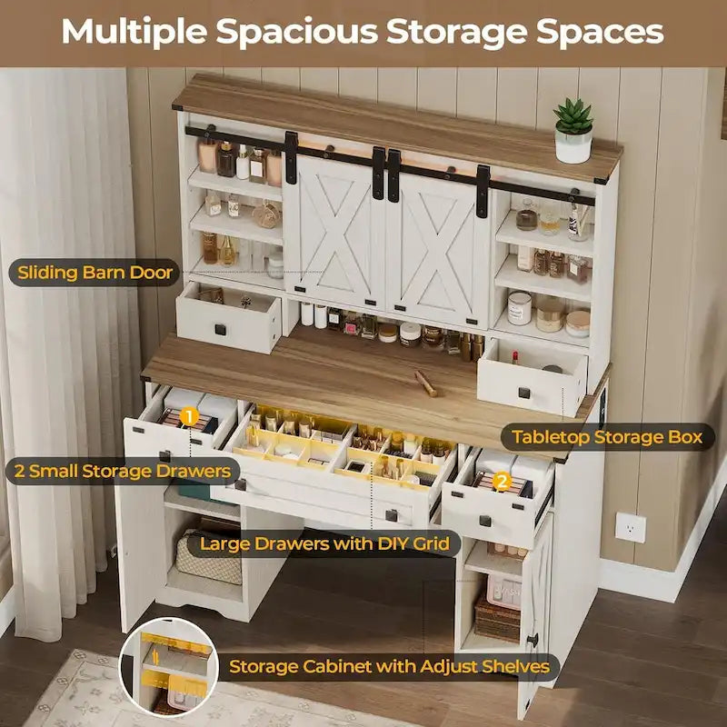 Makeup Vanity Desk with Large Hollywood Mirrors and Lights Bulb