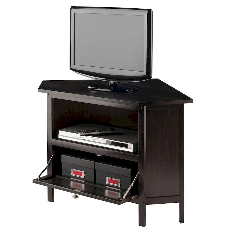 Corner TV and Media Stand, Espresso - 34.65 x 23.94 x 22.28 inches