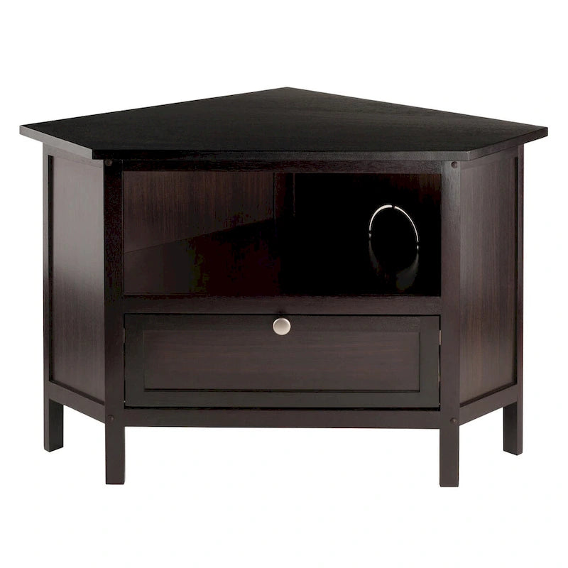 Corner TV and Media Stand, Espresso - 34.65 x 23.94 x 22.28 inches