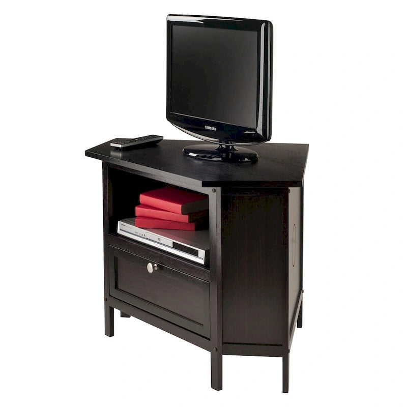 Corner TV and Media Stand, Espresso - 34.65 x 23.94 x 22.28 inches