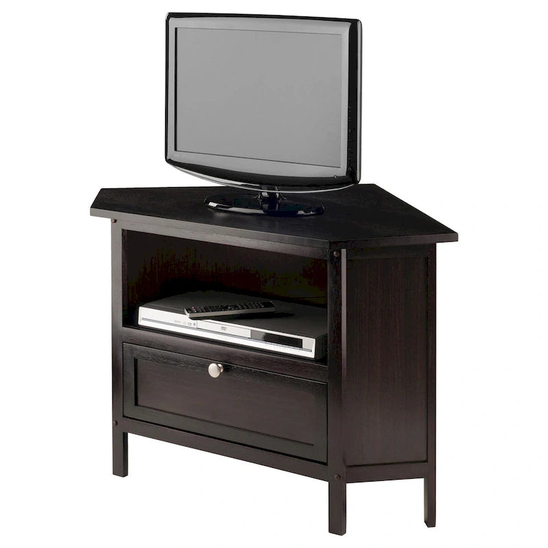 Corner TV and Media Stand, Espresso - 34.65 x 23.94 x 22.28 inches