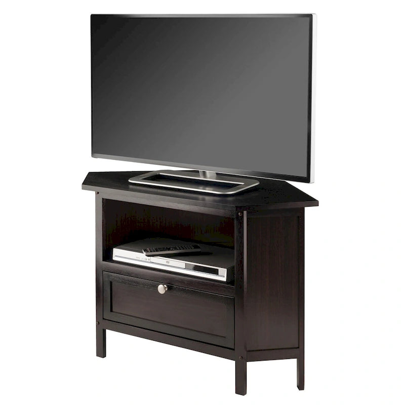 Corner TV and Media Stand, Espresso - 34.65 x 23.94 x 22.28 inches
