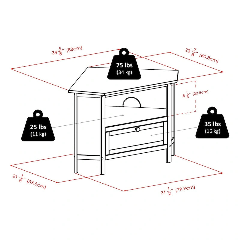 Corner TV and Media Stand, Espresso - 34.65 x 23.94 x 22.28 inches